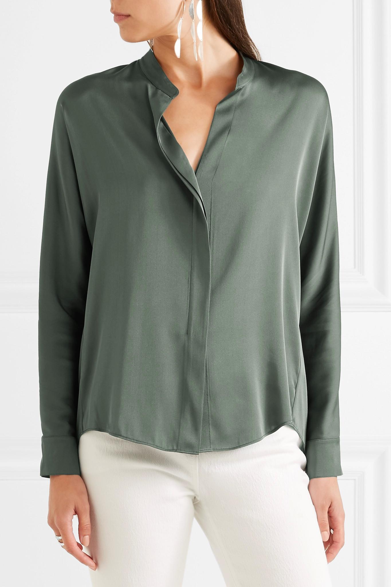 Vince Stretch-silk Shirt in Green - Lyst